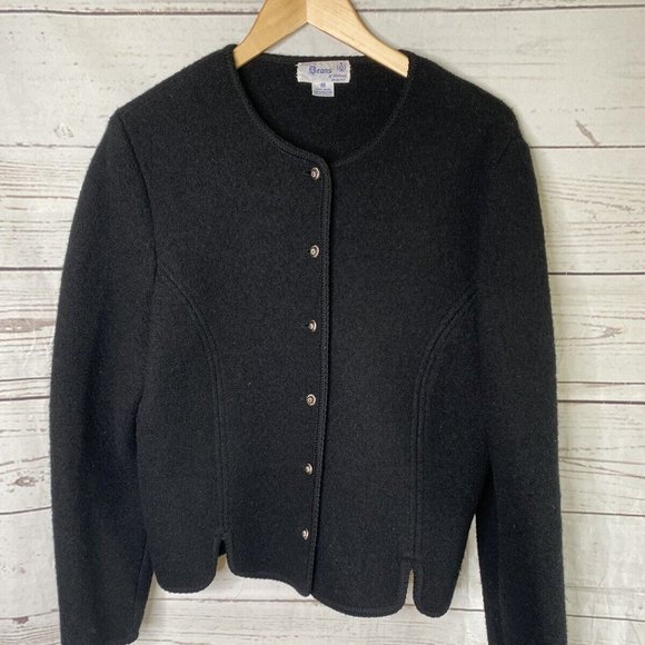 Vintage Dean Of Scotland Boiled Wool Cardigan Medium Chunky Black M Gorgeous - Picture 2 of 4